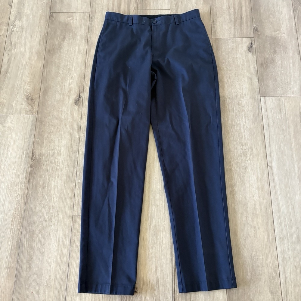 LL Bean Mens Classic Fit Blue Chino Flat Front Pants Size 33x34 Preppy Office